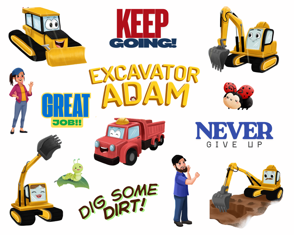 big construction stickers with an excavator, dump truck, skit steer, for children ages. 
