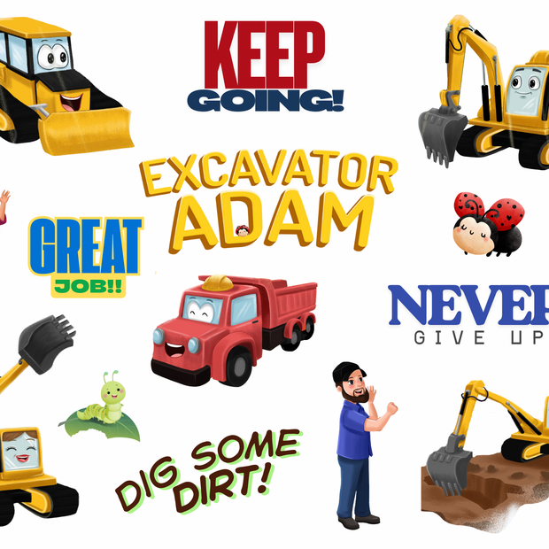 big construction stickers with an excavator, dump truck, skit steer, for children ages. 
